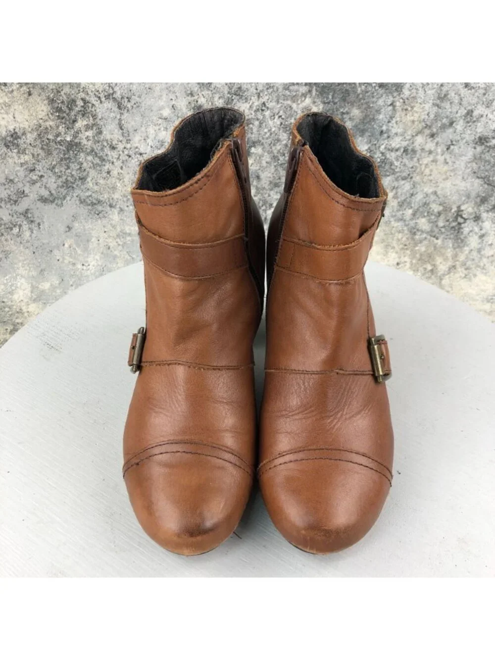 Miz Mooz Women's Size 8.5 Sal Whiskey Brown Leather High Heel Ankle Booties